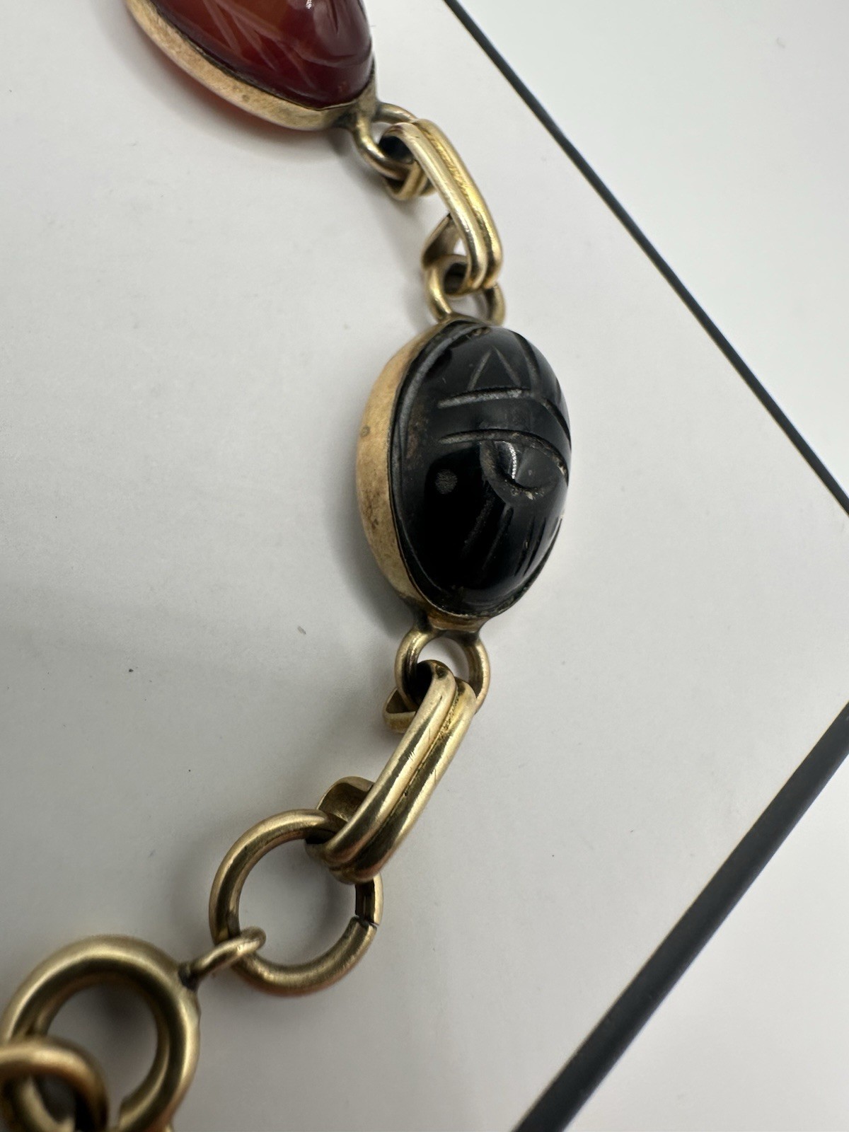 VTG 12k Gold Filled Multi Gemstone Scarab Bracelet 8in 12g Signed Estate Read