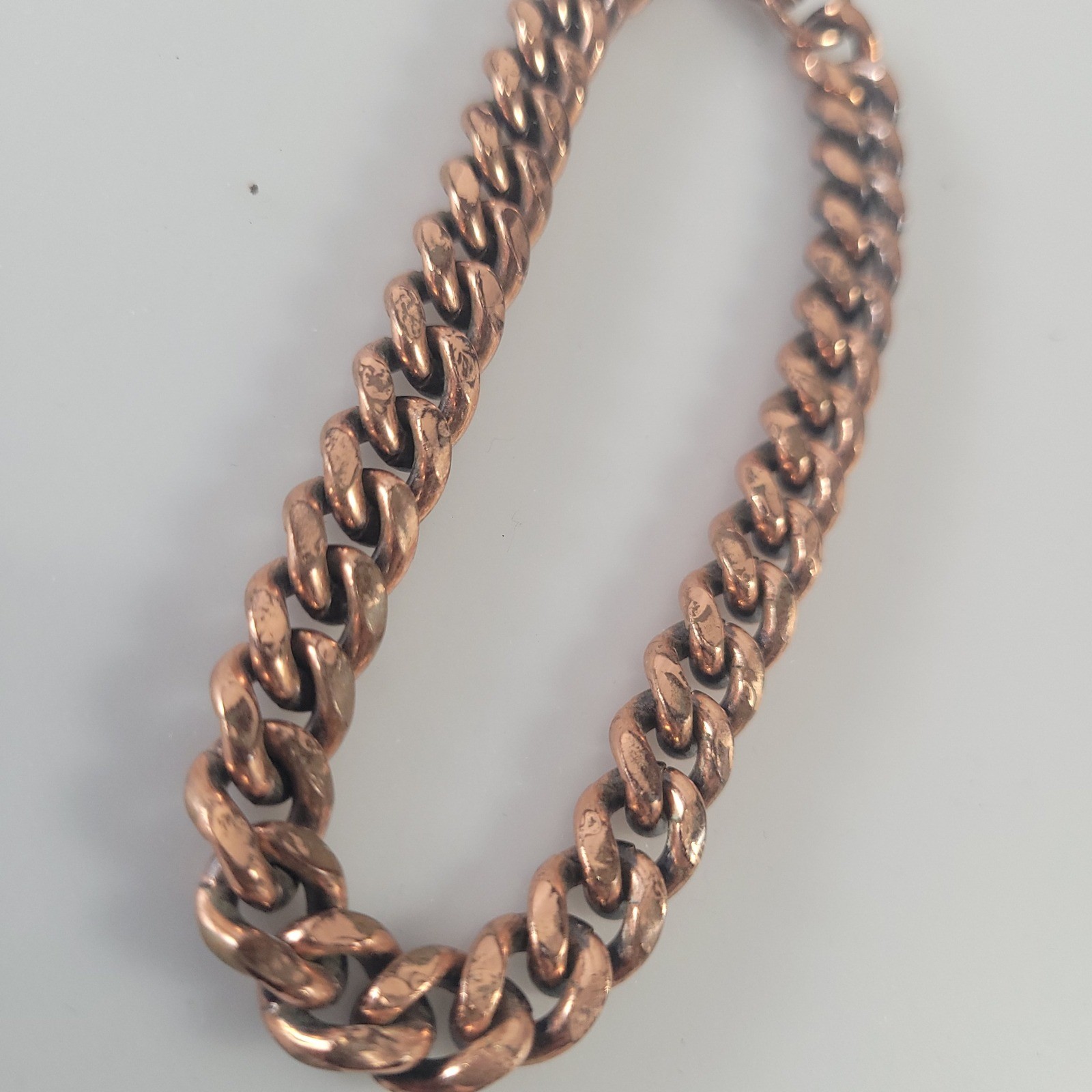 Vintage Solid Copper Curb Link Bracelet 8.5 Inch Unisex Chunky Cuban Chain Boho