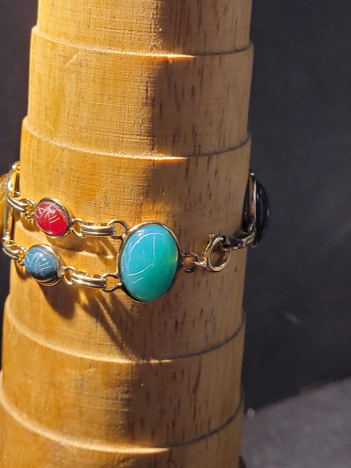 Vintage 12K Gold Filled Scarab Bracelet Egyptian Revival 7″