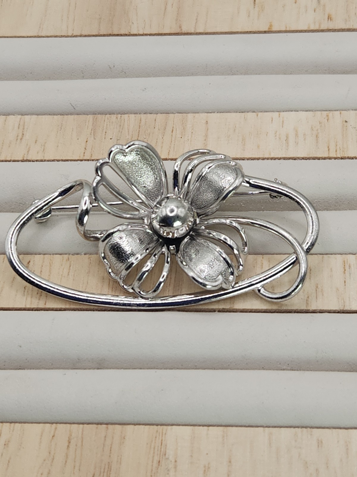 Vintage Forstner 925 Sterling Silver Art Deco Floral Flower Brooch Pin Signed