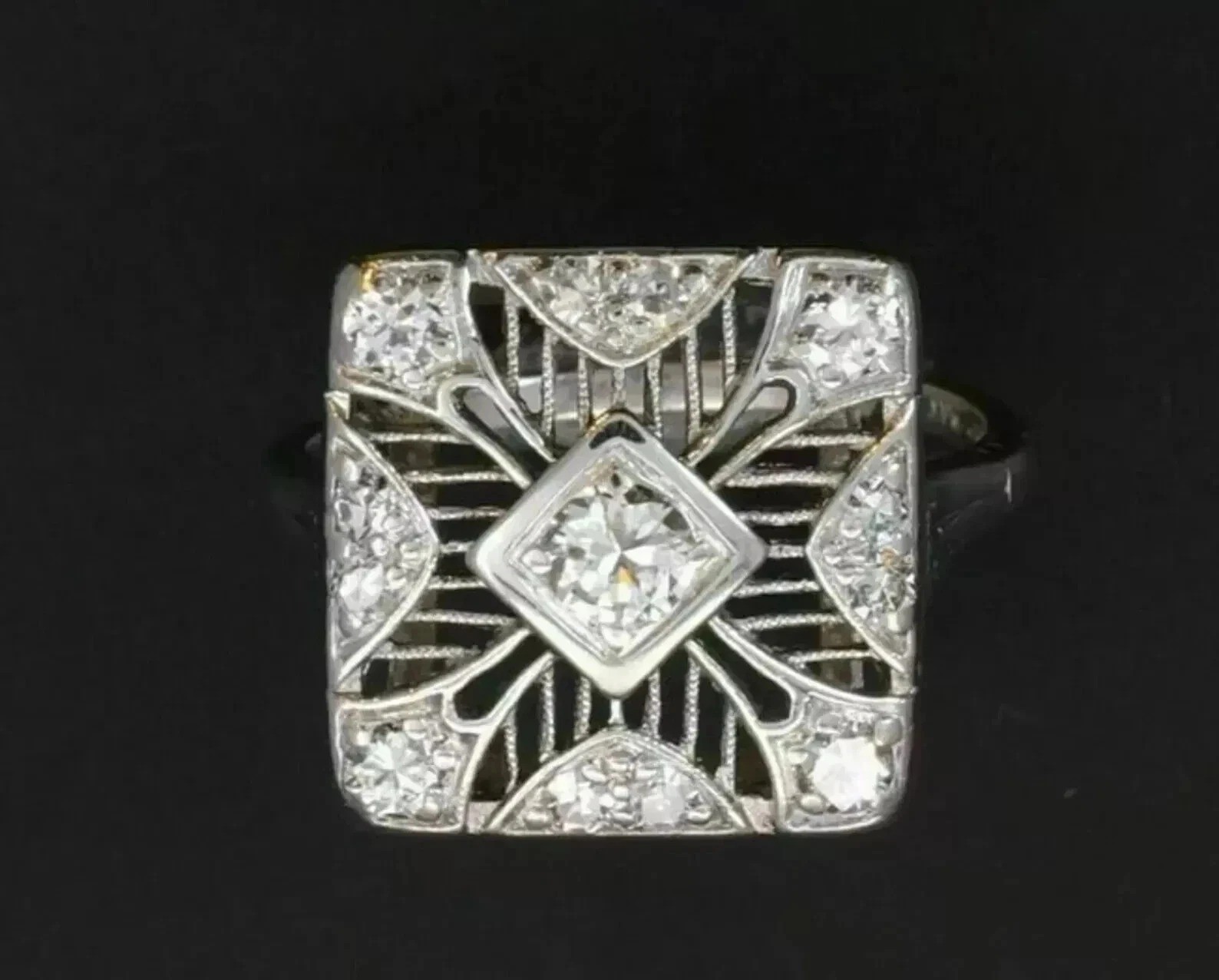 Art Deco Style 3.3Ct Lab Created Diamond Vintage Halo 14K White Gold Finish Ring