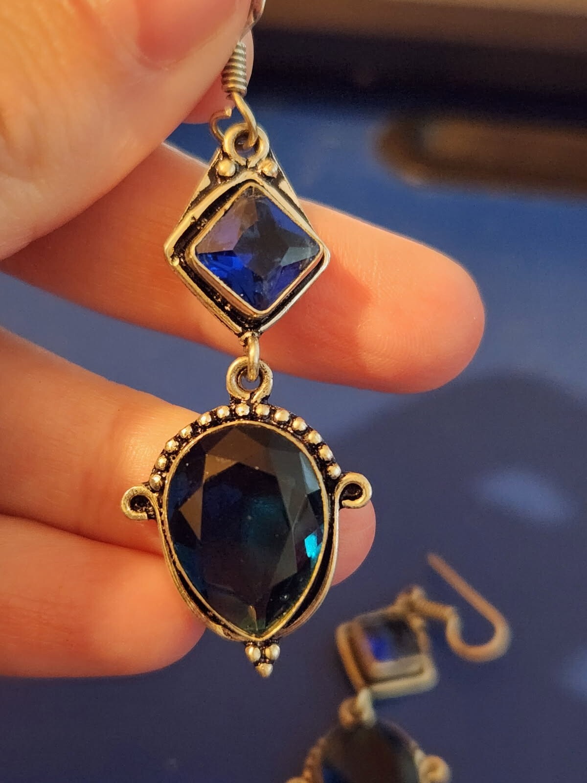 Sterling Silver Blue Stone Dangle Earrings