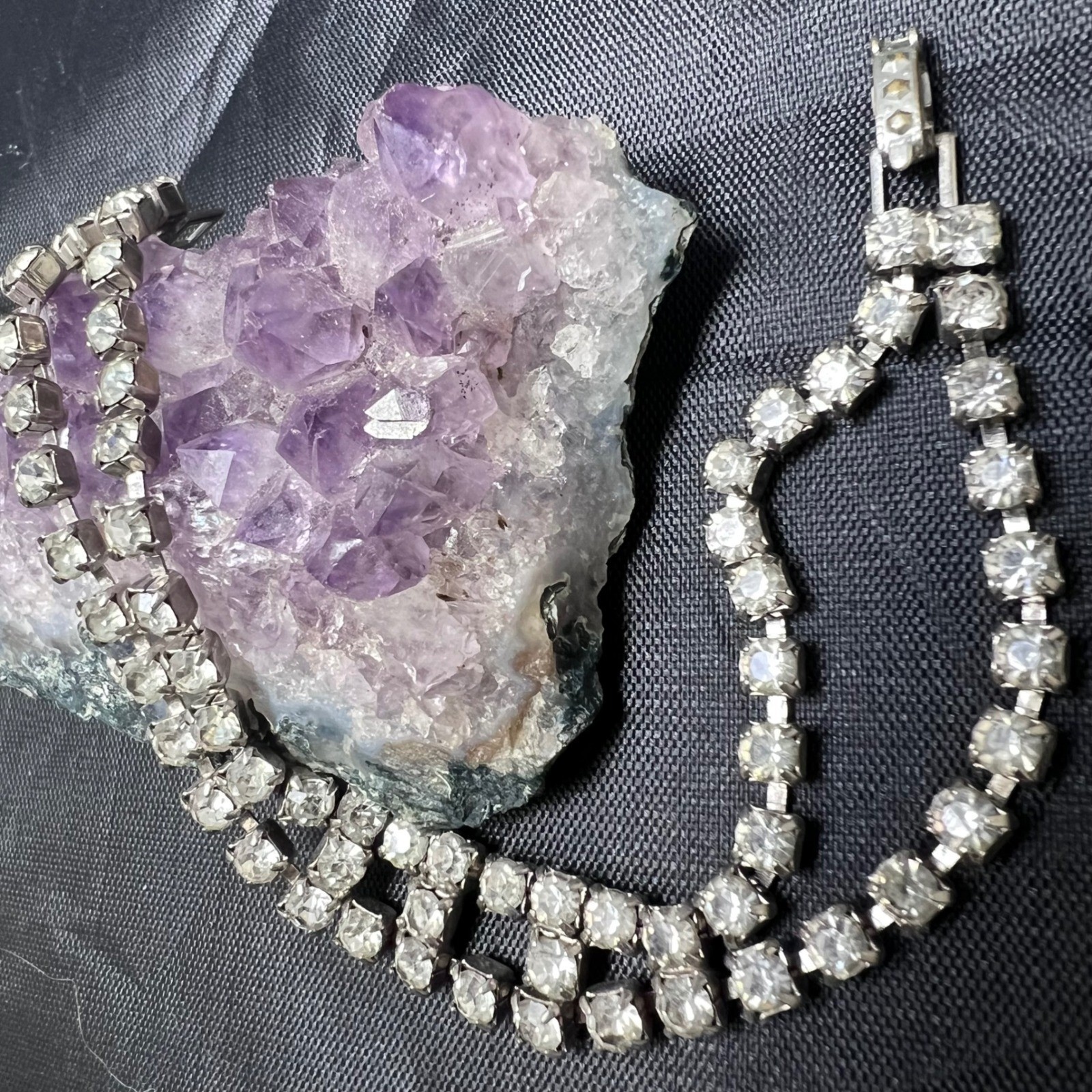 Vtg Rhinestone Bracelet Silver Tone Two Row Sparkling Bridal Formal Prom Glam