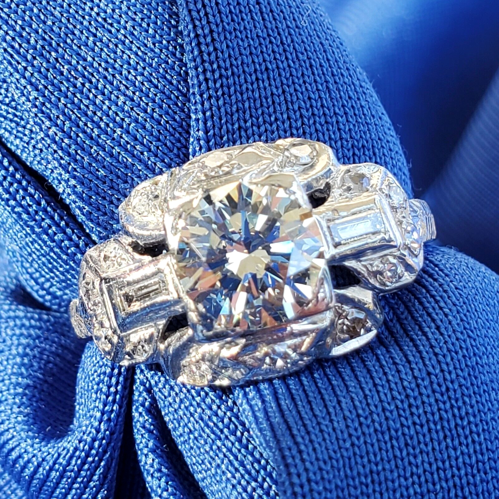 Original EARTH MINED DIAMOND Art Deco Engagement Ring Vintage PLATINUM Solitaire