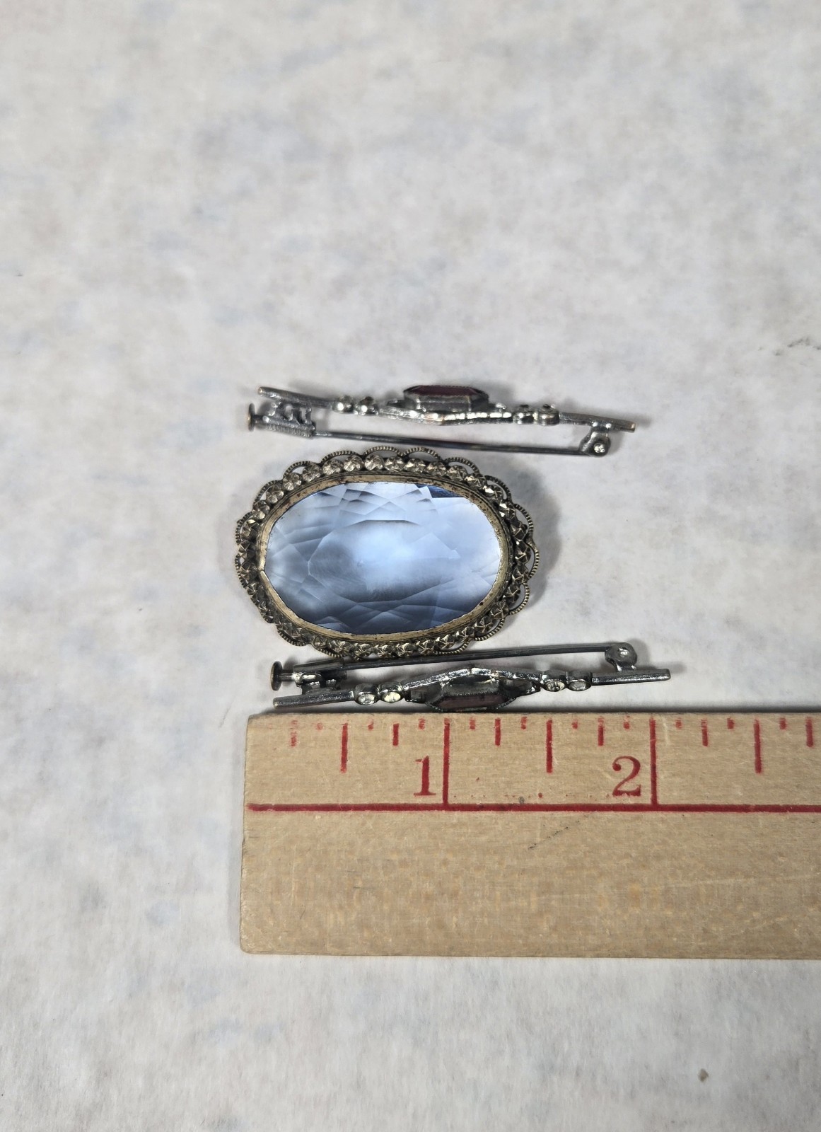 Lot 3 Antique Czech Art Deco Brooch Bar Red Blue Purple Clear Glass Rhinestones