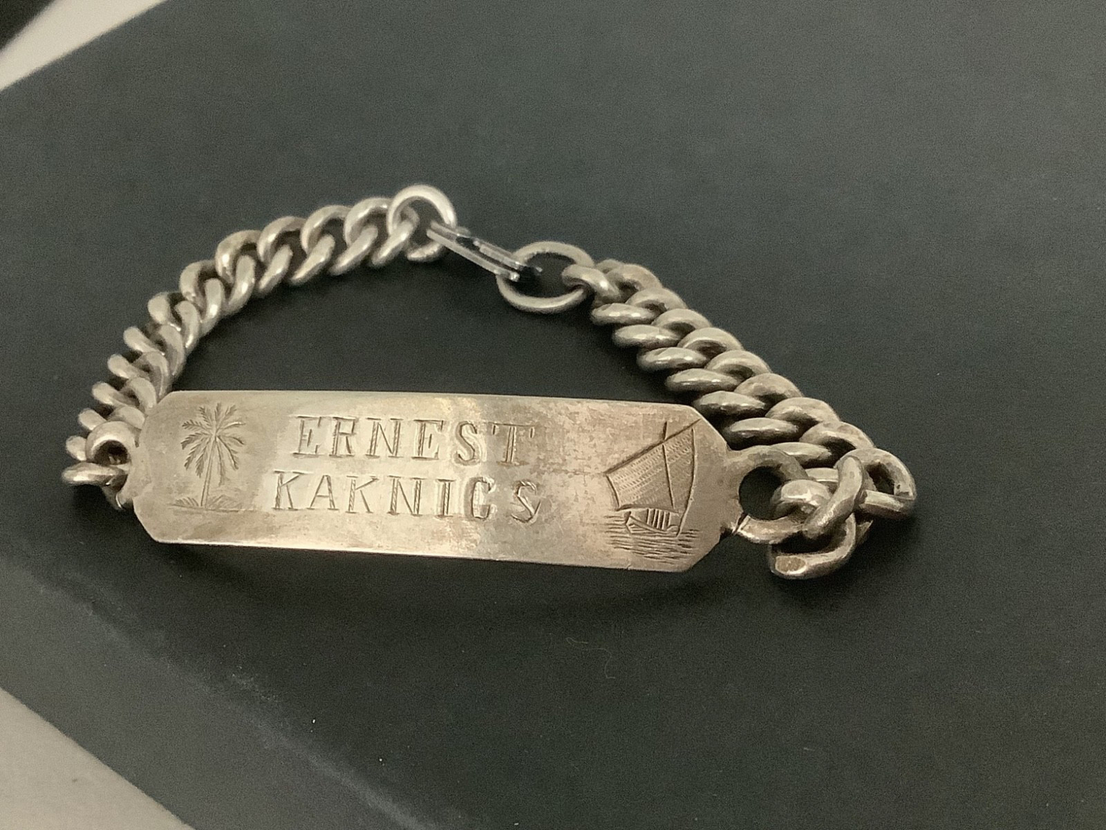 VTG Mens Heavy Sterling Silver Marine Navy Radio Officer ID bracelet 7.25″ 30g