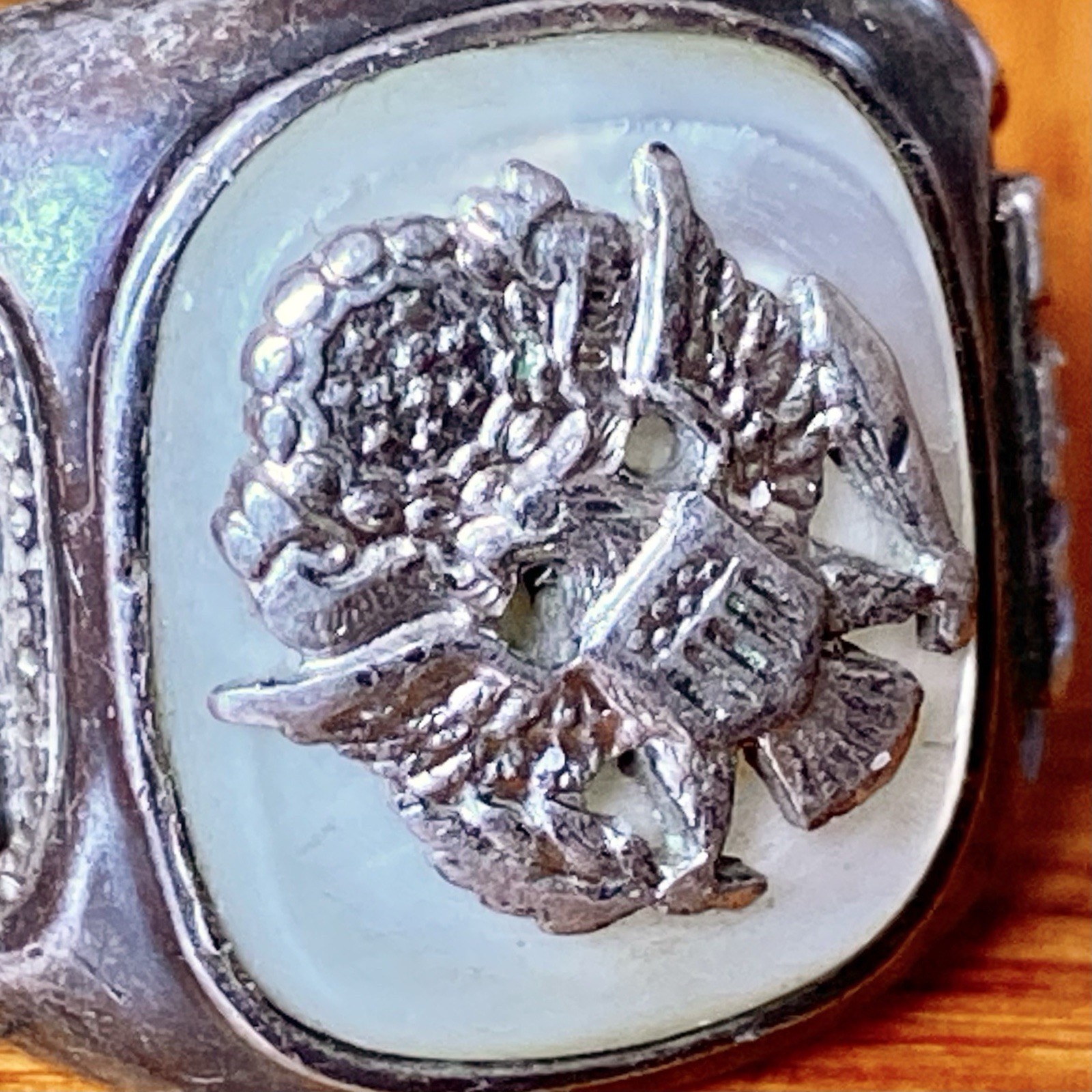 Vtg 40’s C&C Sterling Silver US Army Ring WWII 925 Mother of Pearl sz 10.5 ~READ