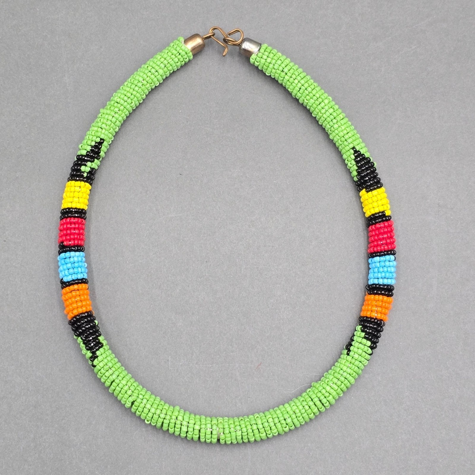 African Beadwork Rope Necklace Colorful Tribal Statement Seed Bead Jewelry 18″