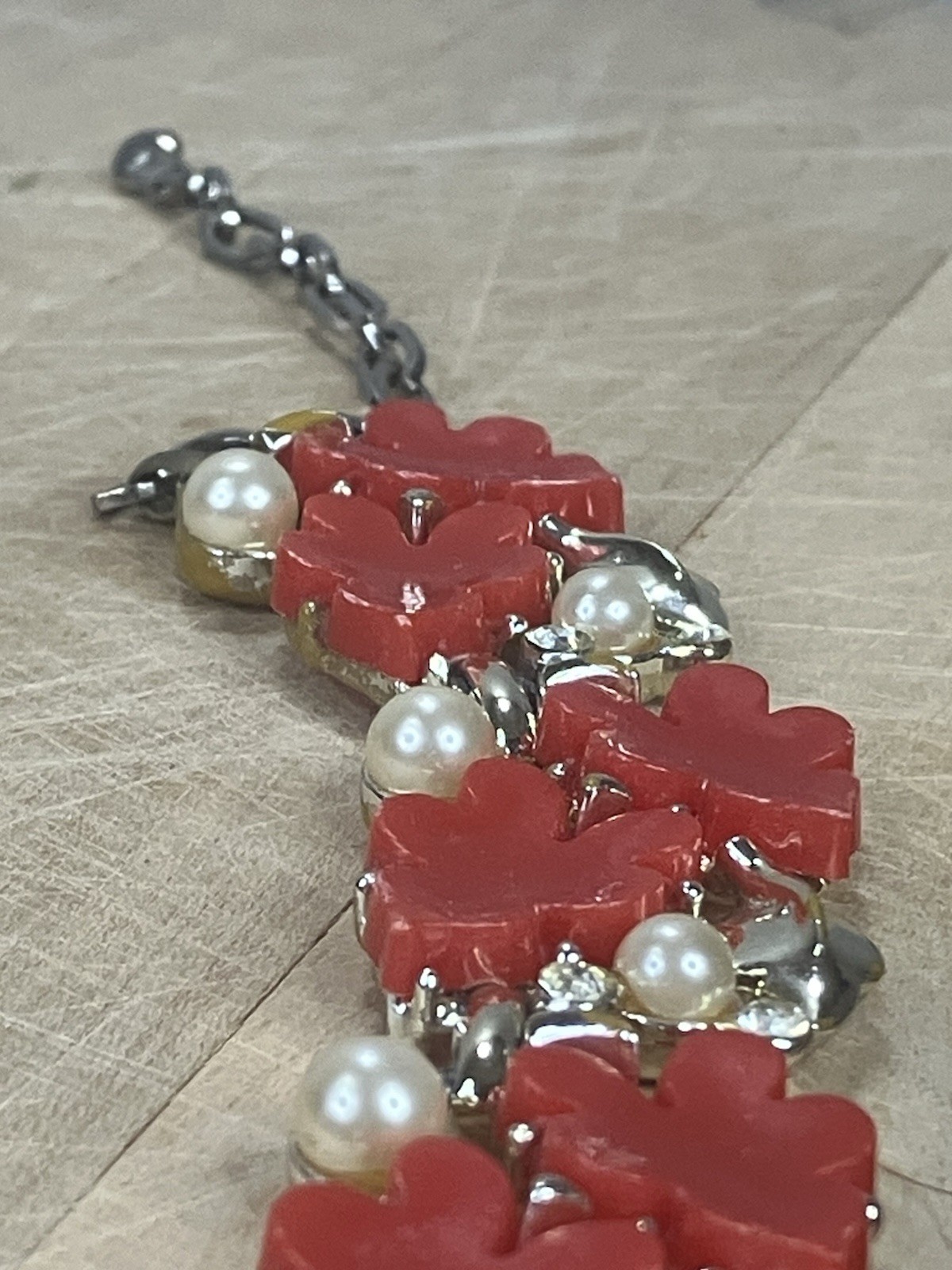 Vintage Red Posey Flower Statement Necklace