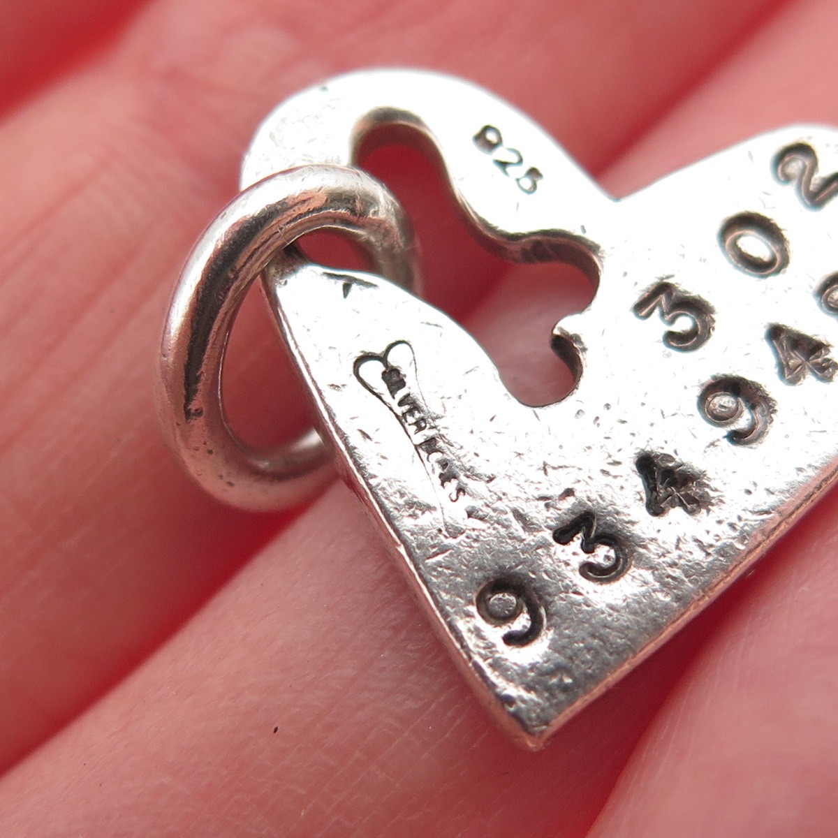 Silver Bones 925 Sterling Vintage Precious Heart Dog Tag Charm Pendant