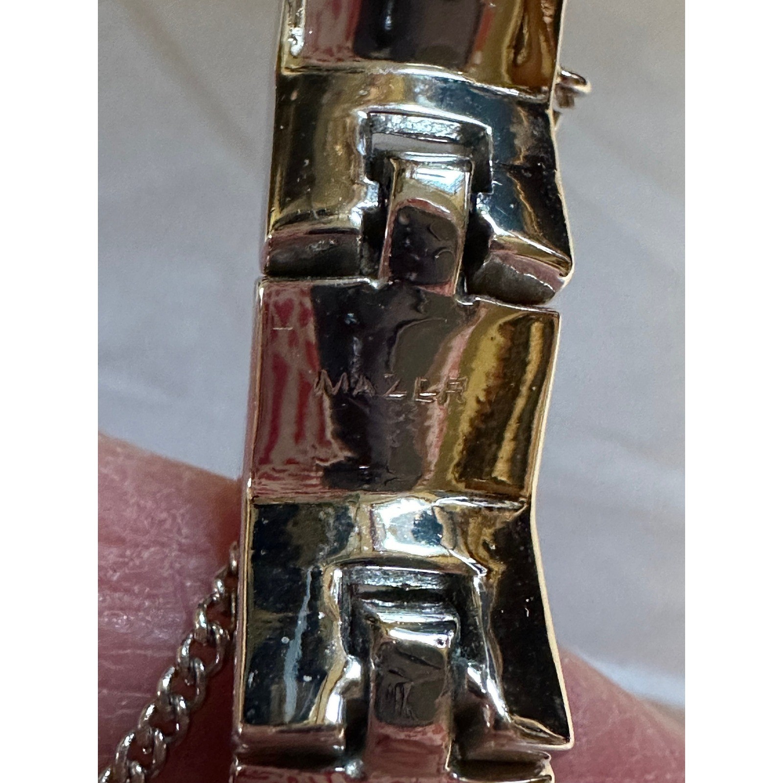 1950’s Mazer Bracelet Silver Tone w/ Red & Clear Rhinestones