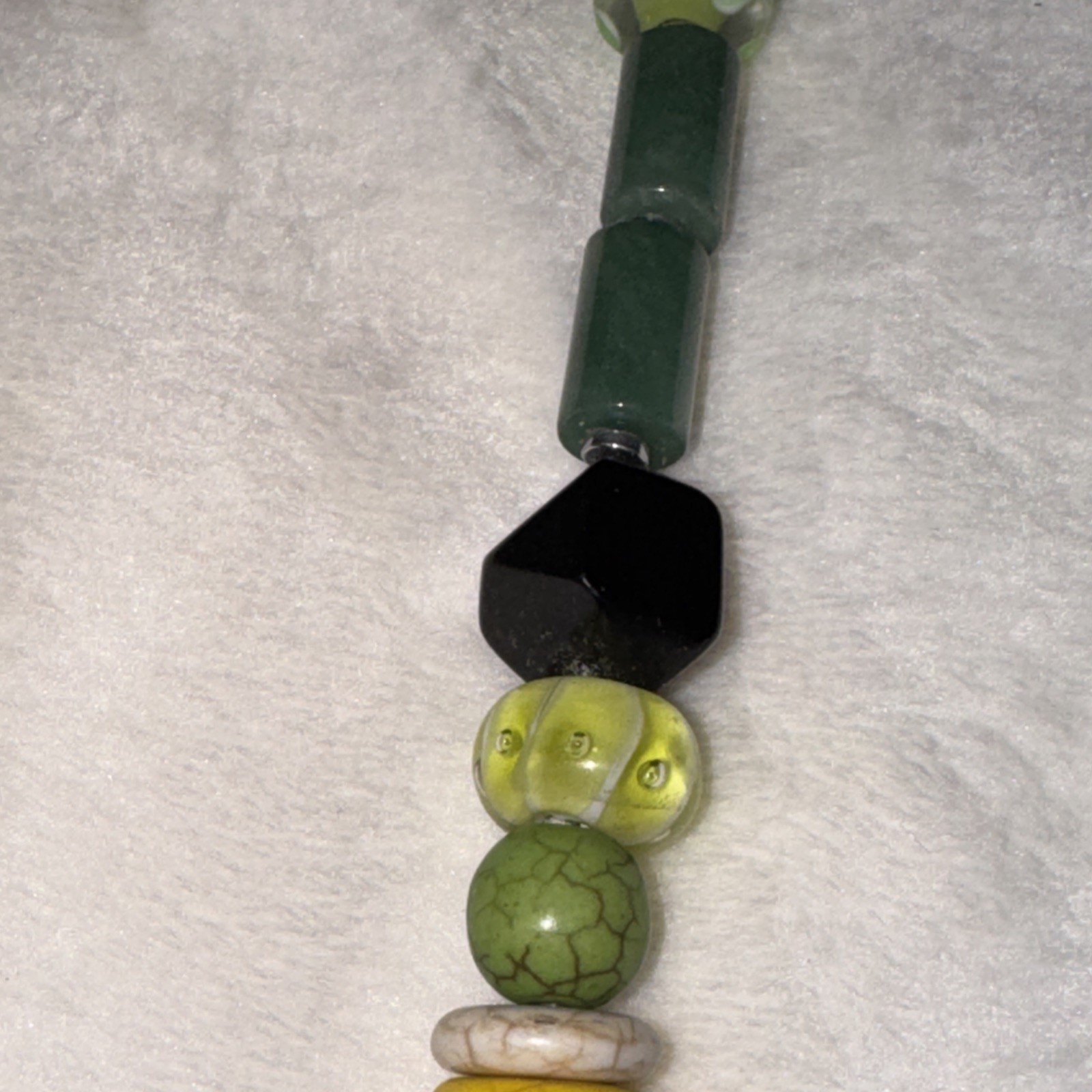 Vintage Handmade Multi Gemstone Including Jade And Black Onyx Necklace