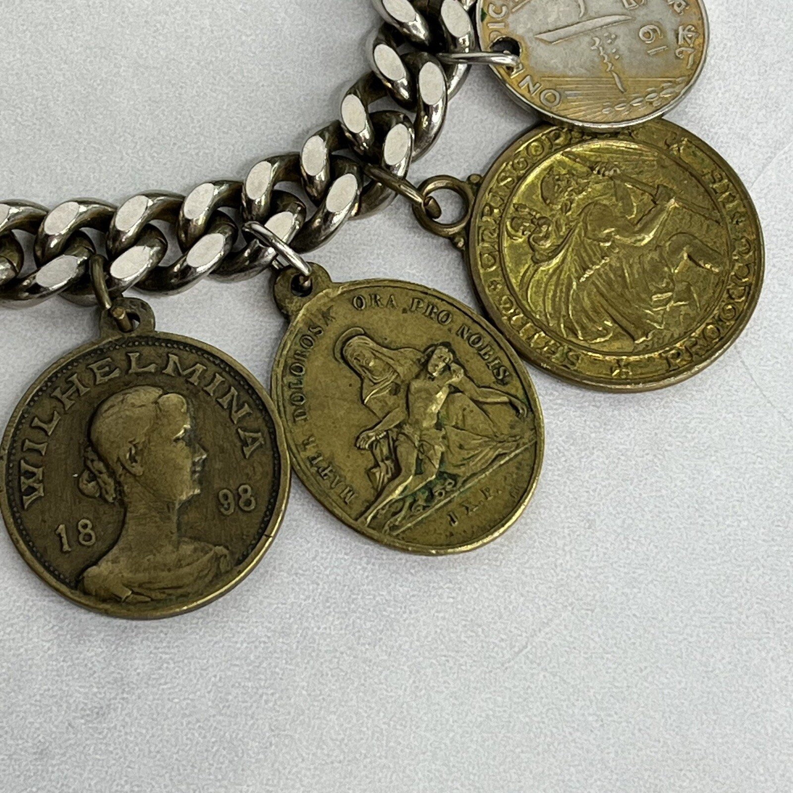 Vintage 13 Coin Charm Bracelet Belgium, India, Pakistan 1957 1959 1955 7”