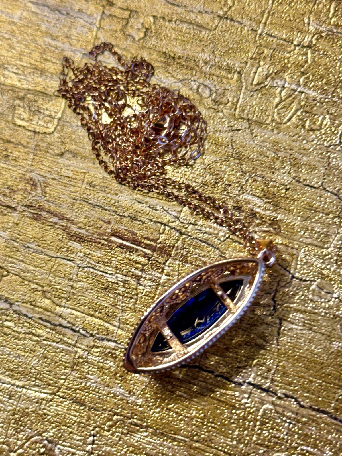 Estate Art Deco Style Czech BLUE ZIRCON Navette Necklace Earrings Ring SZ8 14kRG