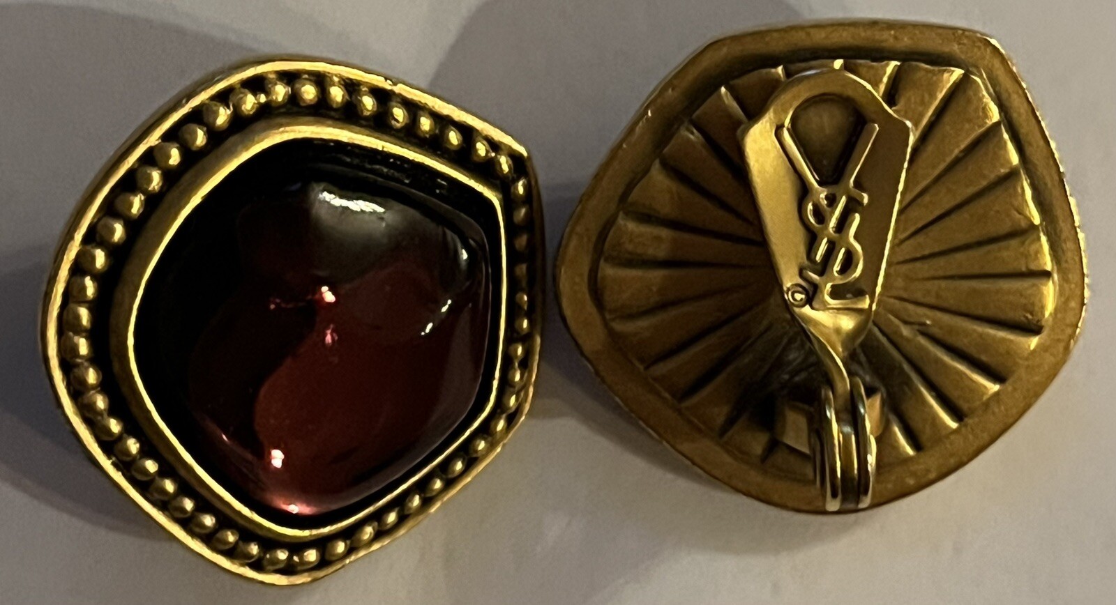 Vintage Yves Saint Laurent Metal & Resin Clip-On Earrings YSL Designer Authentic