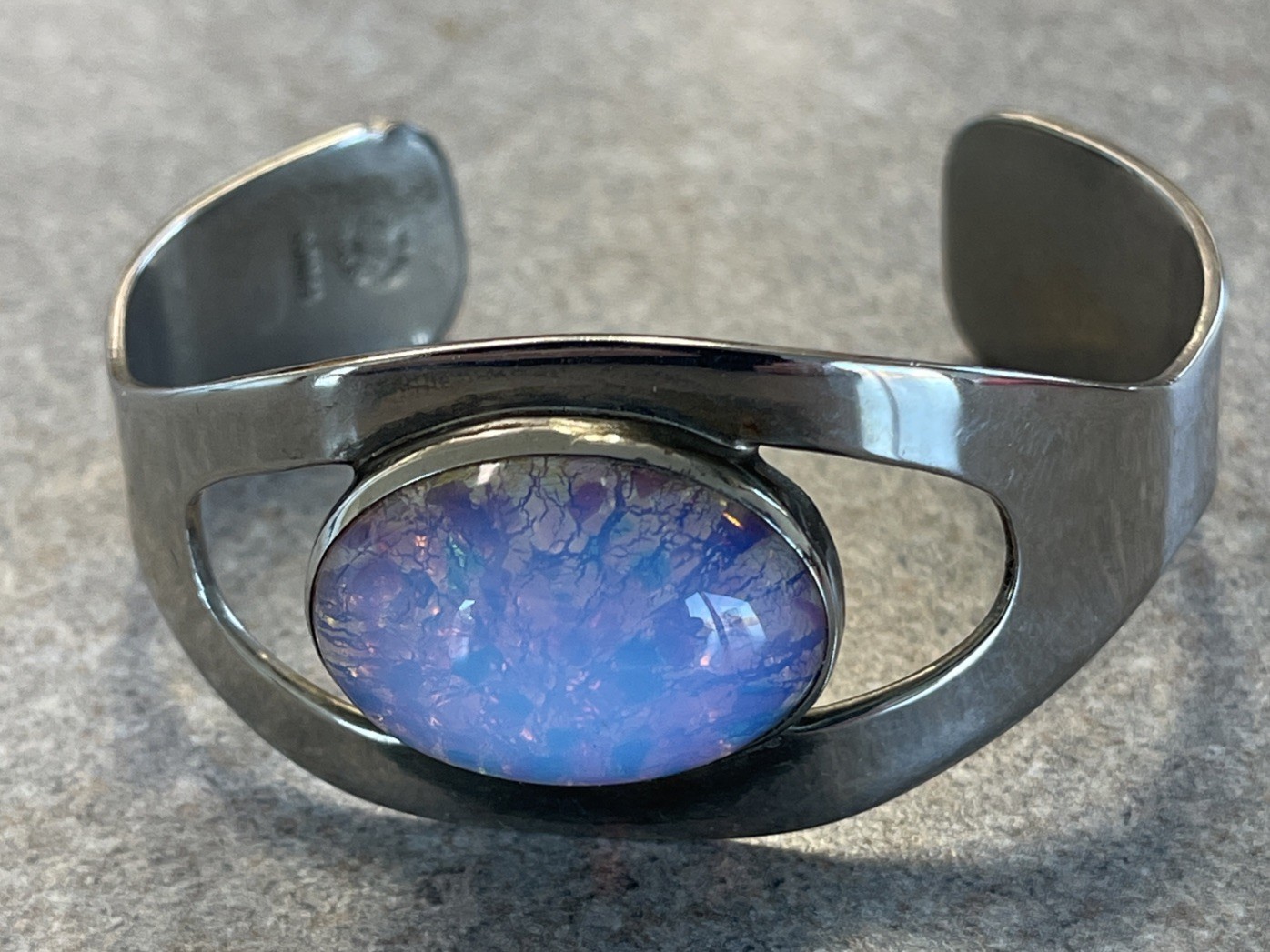 Taxco Mexico Sterling Silver 925 Opal Glass Heavy Cuff Bracelet 30g