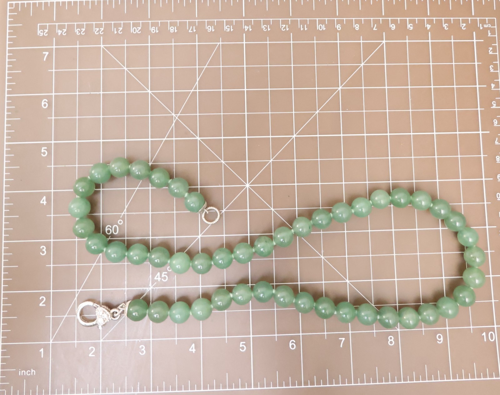Judith Ripka necklace aventurine beads sterling silver 925 clasp DMQ signed 20in