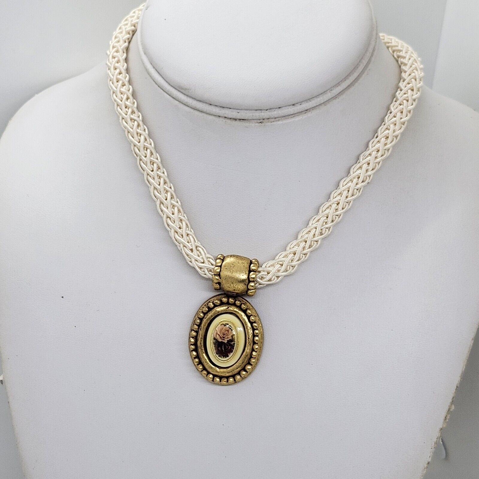 Rose Floral Design Vintage Inspired Necklace Signed EH