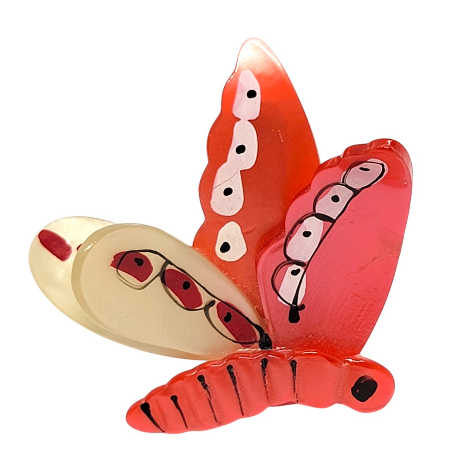 1940s Moth Brooch Vintage Figural Bug Pin of Cream & Red Acetate / Spun Nylon