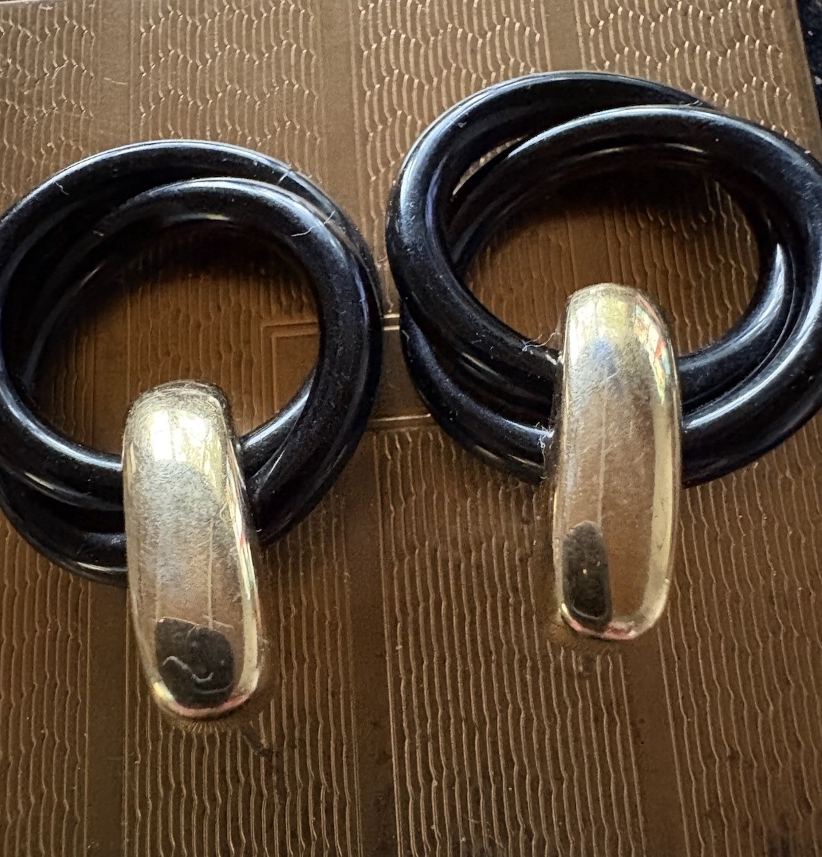 Vintage Givenchy Black and Gold Tone Round Earrings