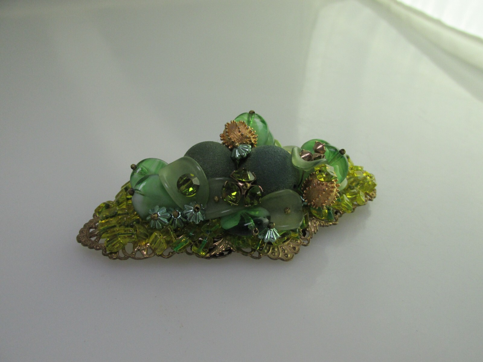 Estate Miriam Haskell Green Cluster Brooch Large Beaded Statement Piece