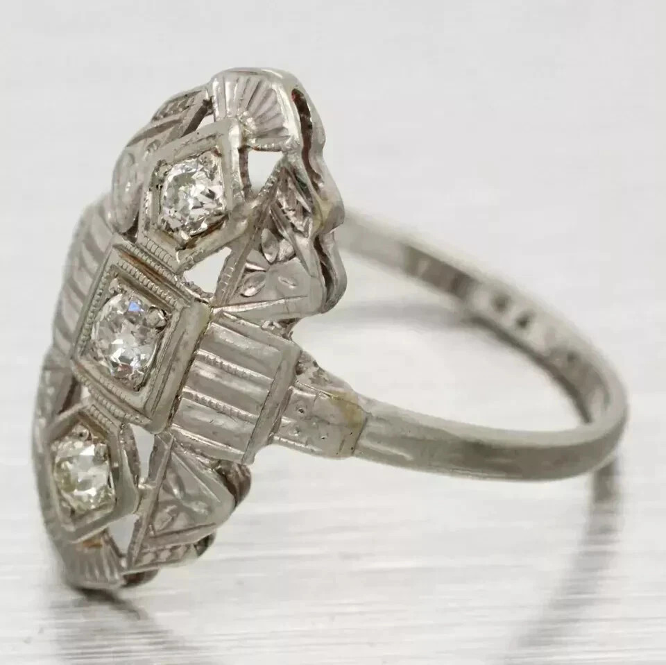Art Deco Style Round Lab Created Diamond Three Stone Engagement Ring 14K Gold FN