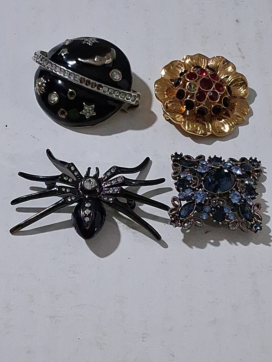 Vtg Costume Jewelry (4) Brooches Lot Signed Unsigned Rhinestone Missing