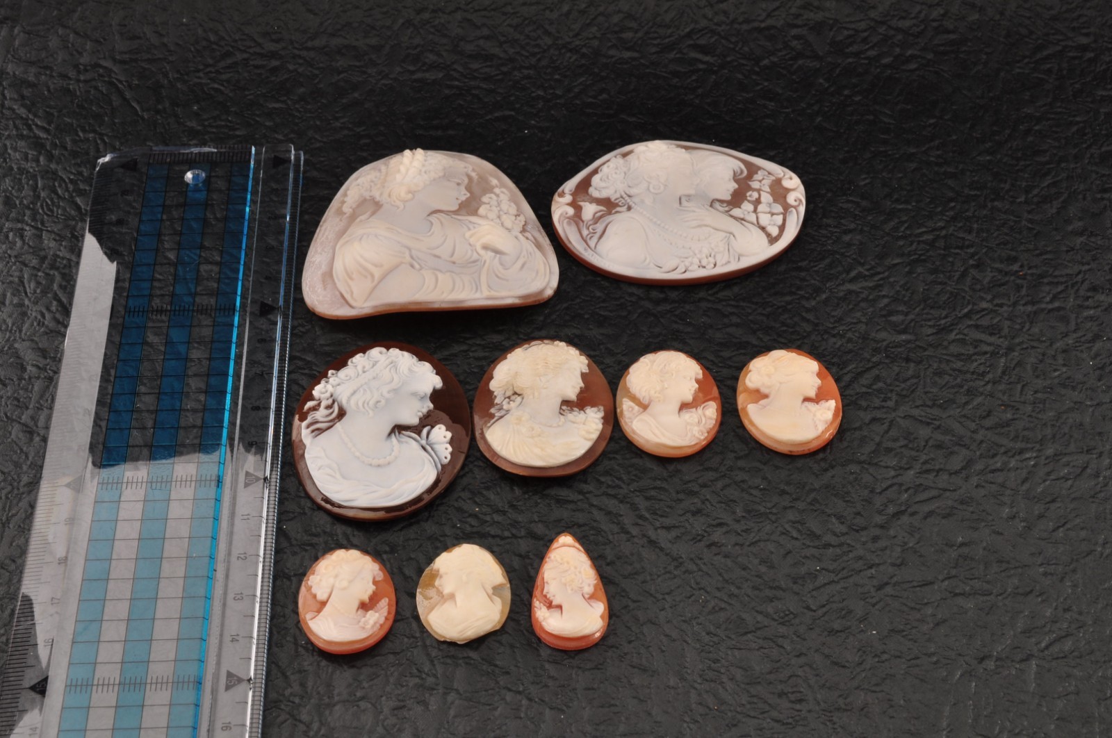 9 items , vintage shell cameo White and brown color (Total 323.0ct) with case.