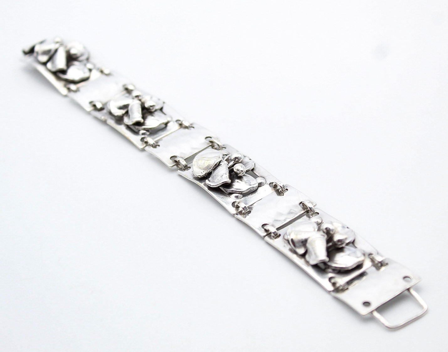 Vintage Sterling Silver 925 Denmark Floral Link Panel Bracelet 7.25″