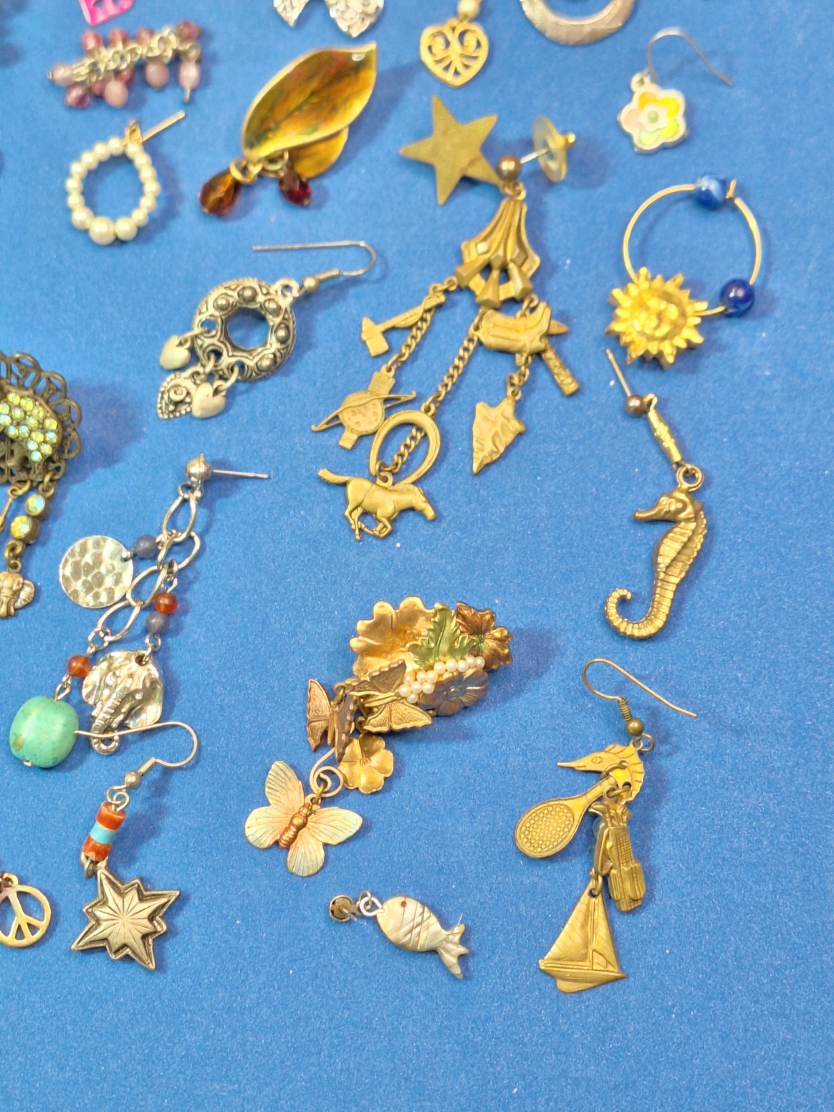 129 pc Single Pierced Earring Lot Rhinestones Dangles Animals Crafts Over 1-lb