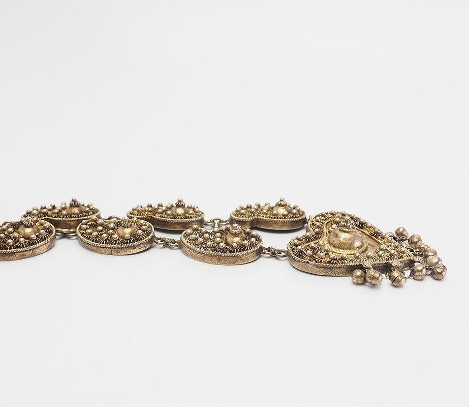 Antique handmade ornate traditional heart gilt silver necklace Middle East