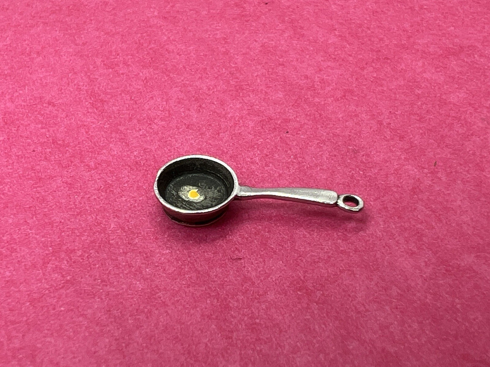 Vintage Sterling Silver Enamel Eggs in Frying Pan Iron Skillet Charm Pendant .8