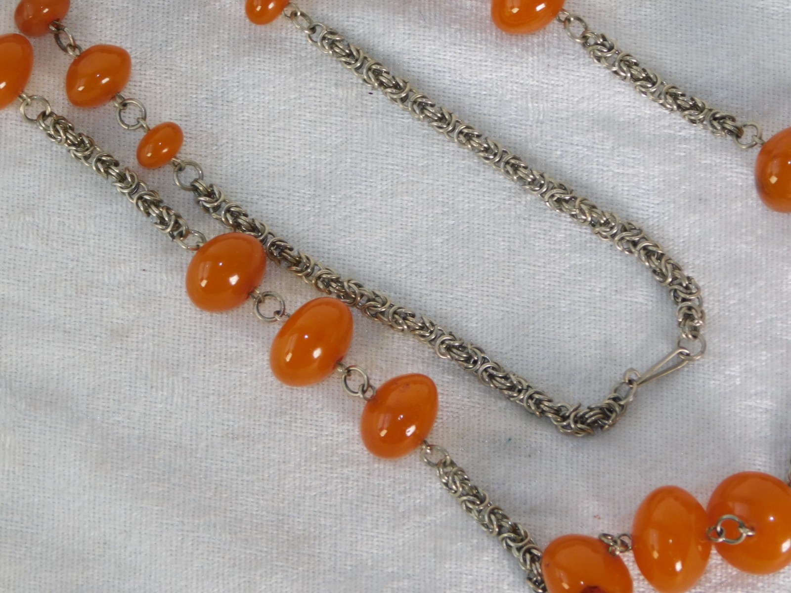 Vintage Natural Butterscotch Egg Yolk Baltic Amber Silver Bead Necklace 87g 48″
