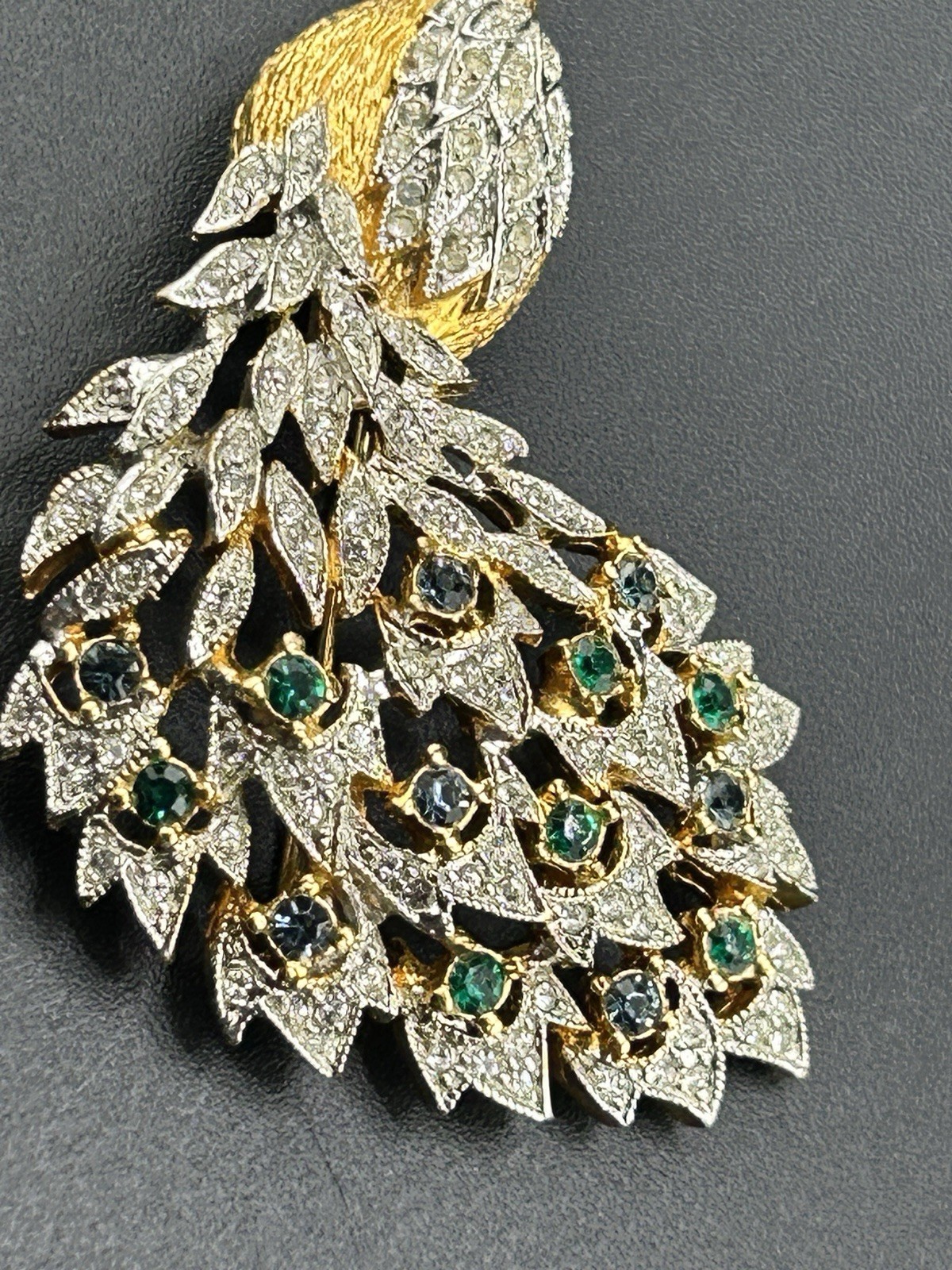 Designer (Panetta?) Signed Pave Rhinestone Peacock Brooch