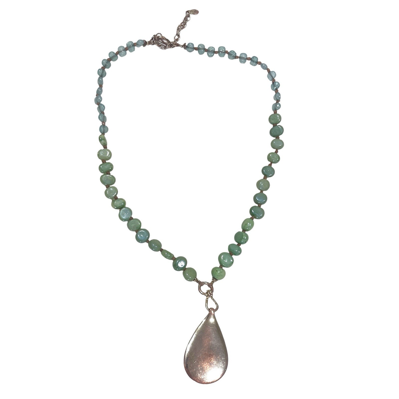Vintage Monet Necklace Lucite Resin Leaf Pendant Faux Jade Beads Gold Tone Metal