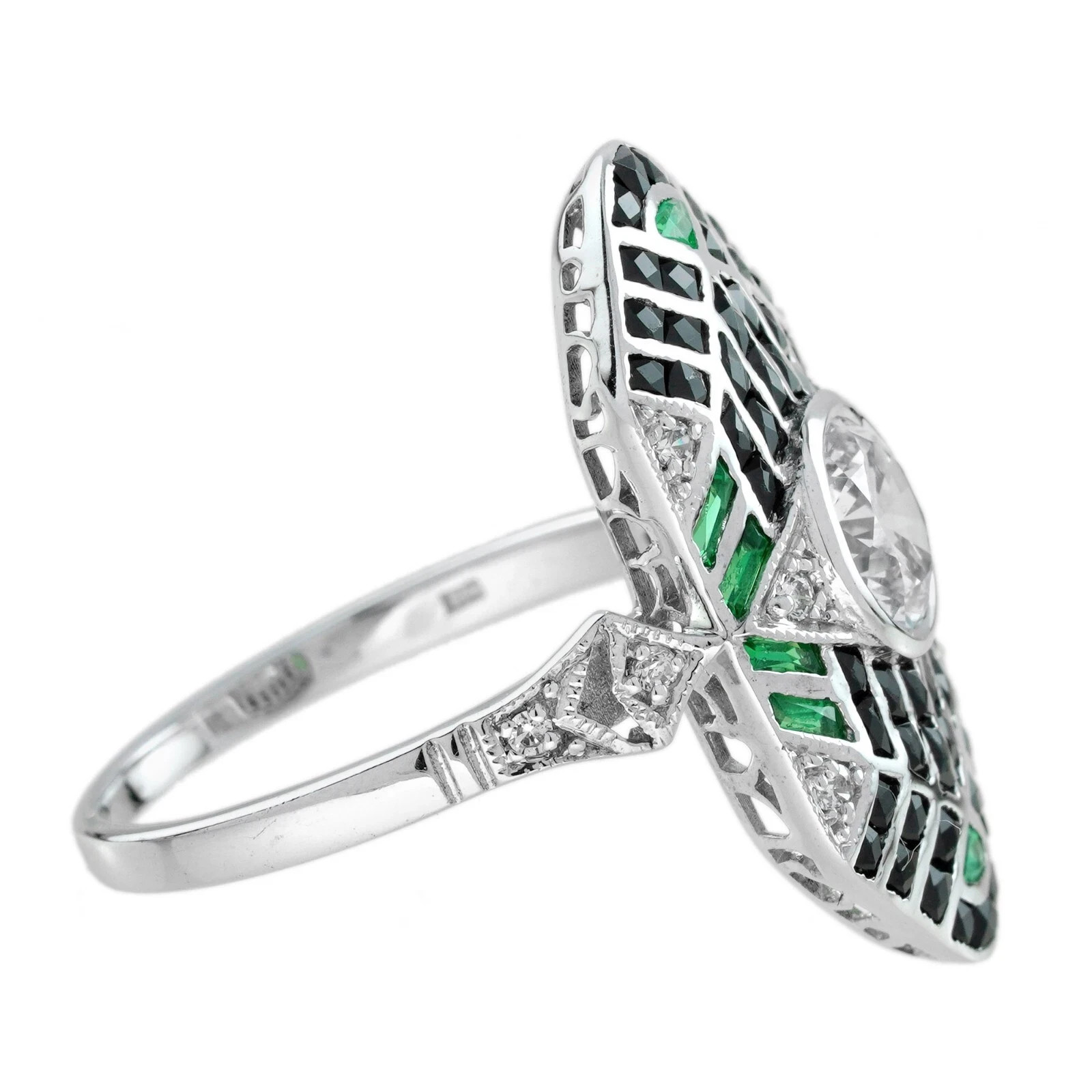Vintage Art Deco Style Lab Created Diamond Engagement 14K White Gold Finish Ring
