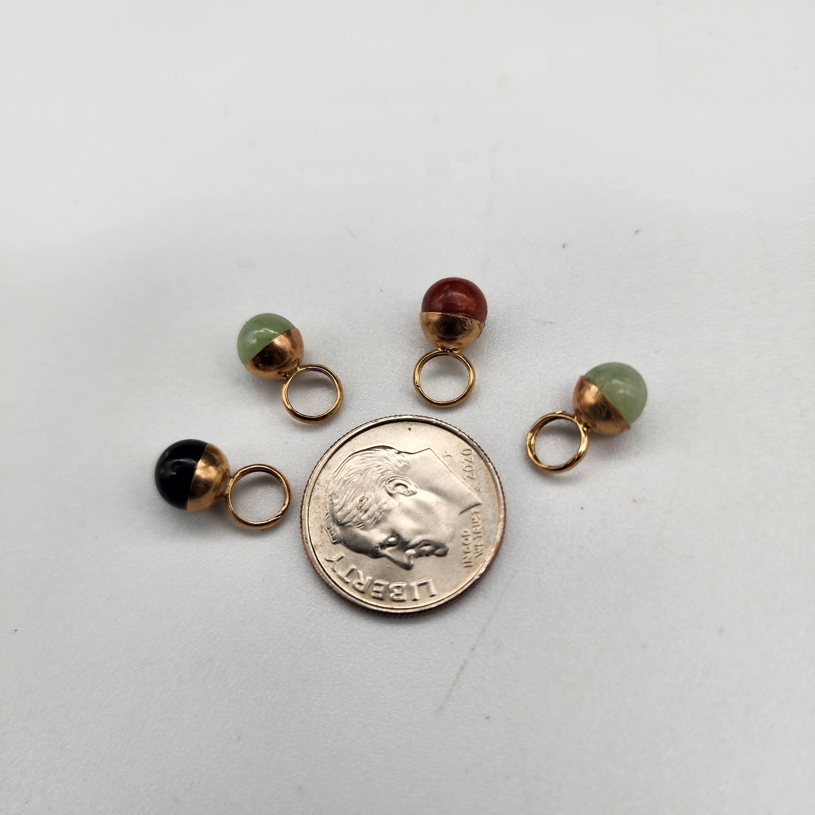 Vintage DC 14K Gold Gemstone Ball Charms Lot of 4 Charm Bracelet Charm Holder