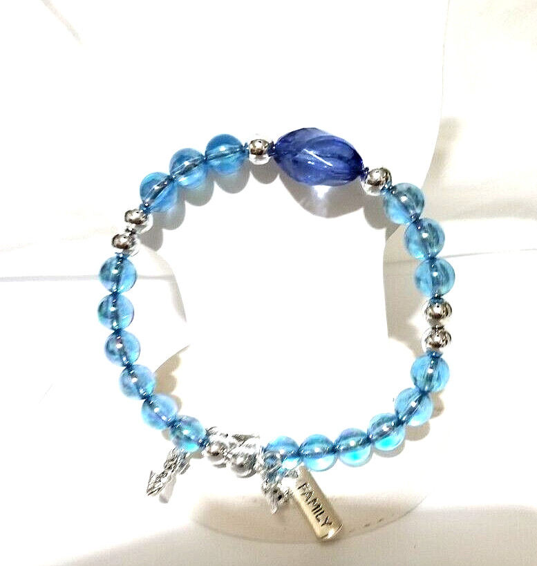 Vintage Handmade Unisex Adult Adjustable Blue Beaded Bracelet with Charms