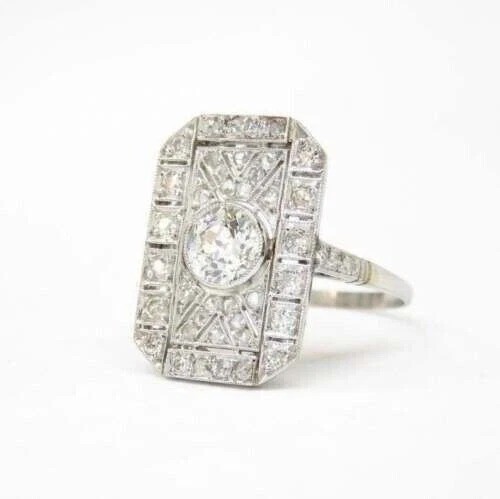 3Ct Vintage Art Deco Style Lab Created Diamond Engagement 14K White Gold FN Ring