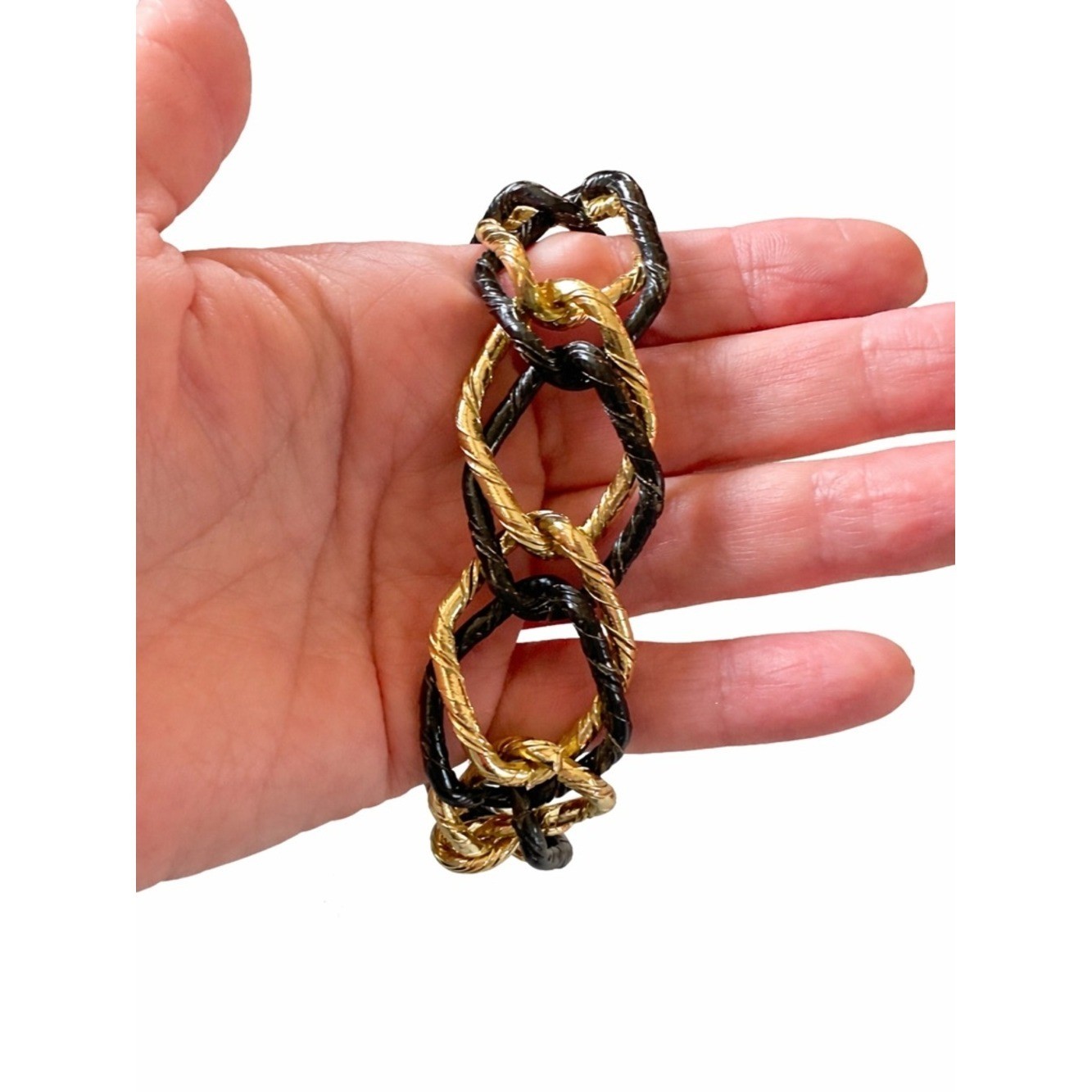 Chunky Black & Gold Chain Statement Link Necklace Vintage Style