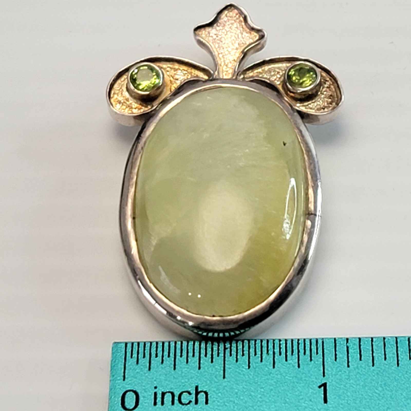 Vintage Prehnite Peridot Statement Pendant 925 Sterling Silver Large Boho 25g