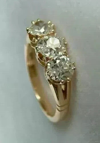 3.27Ct Vintage Art Deco Style Round Lab Created Diamonds 14K Yellow Gold FN Ring