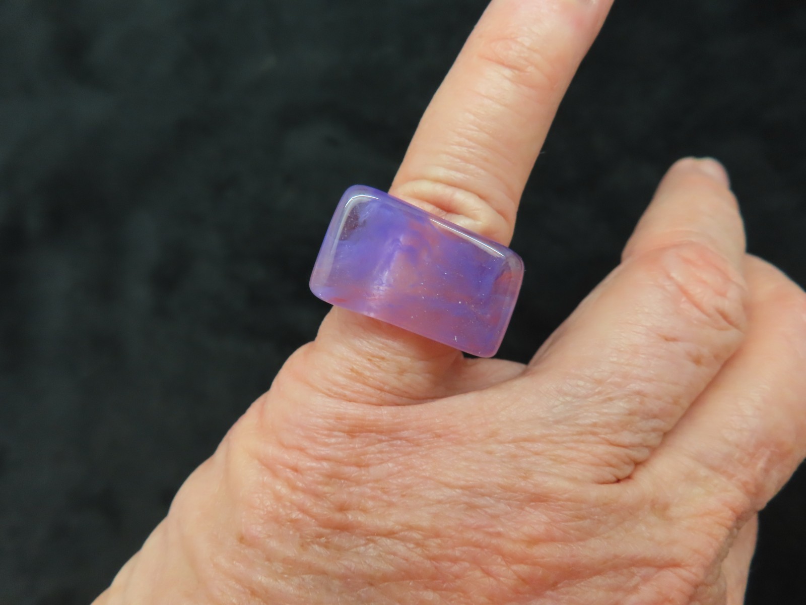 Vintage Gorgeous Purple & Clear Lucite Block Design Ring SZ 5.5