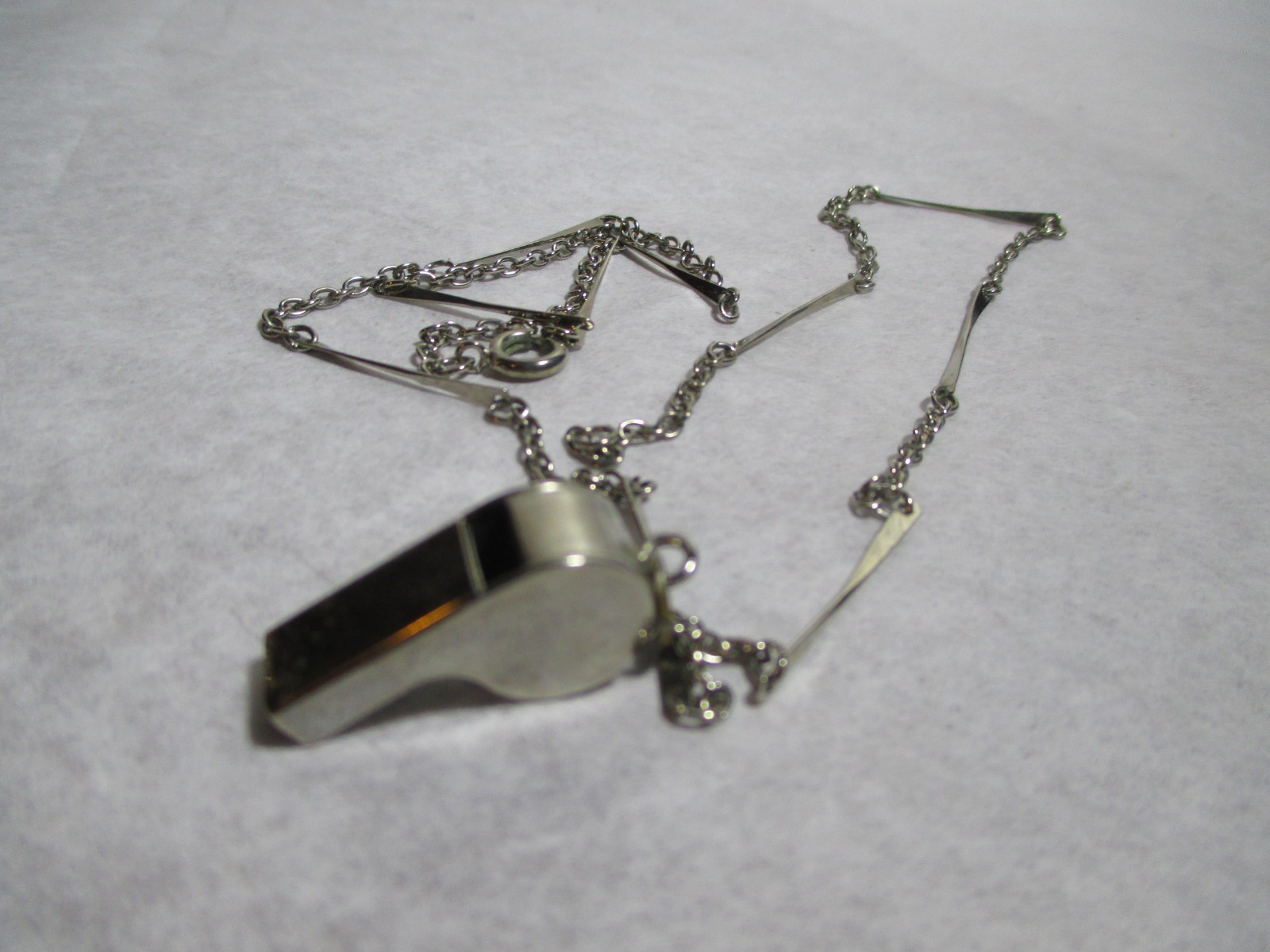 Vintage Hong Kong Silver Metal Mini Whistle Pendant Fancy Link Chain Necklace