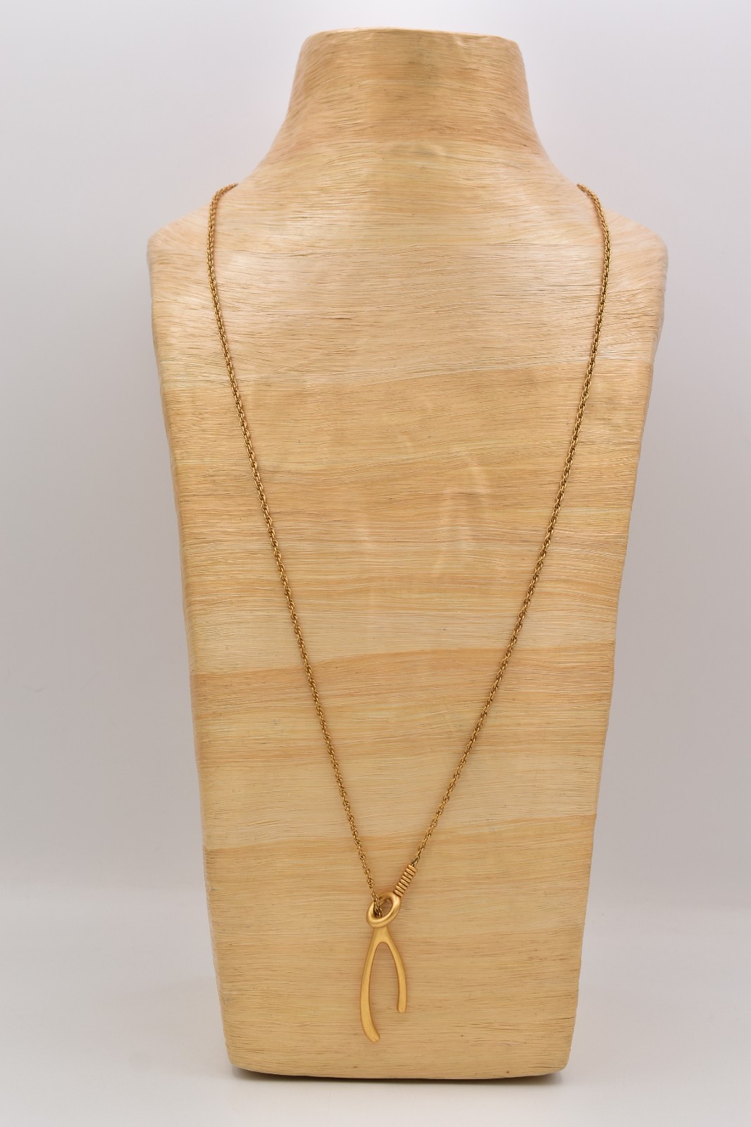 Madewell Wishbone Pendant Necklace Brushed Gold Minimalist Lucky Charm BinBE