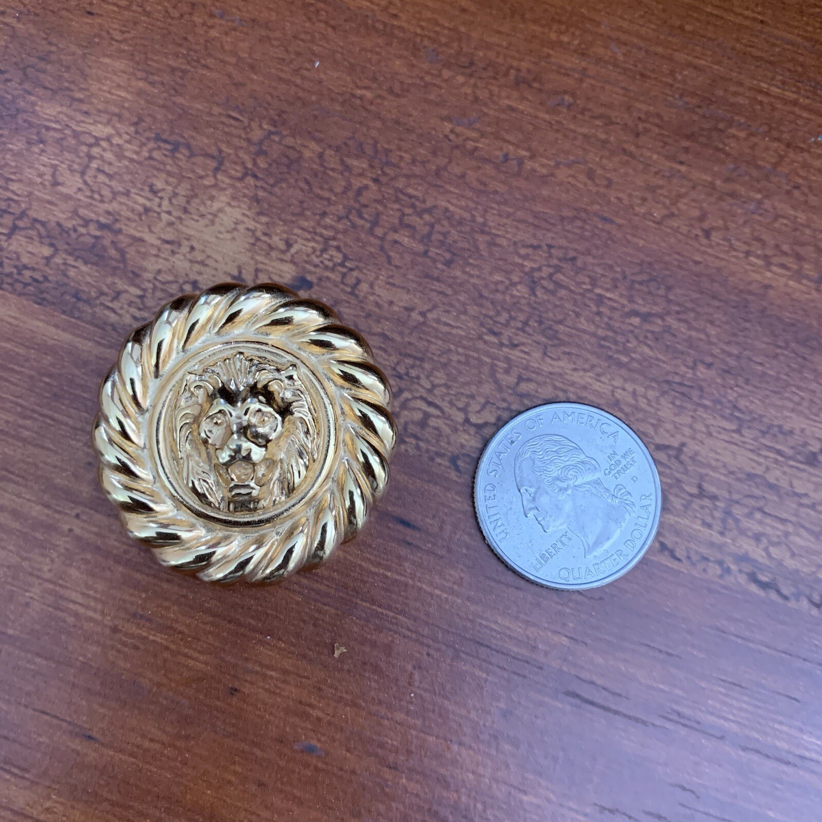 Vintage Unsigned Anne Klein gold tone lion face medallion scarf clip