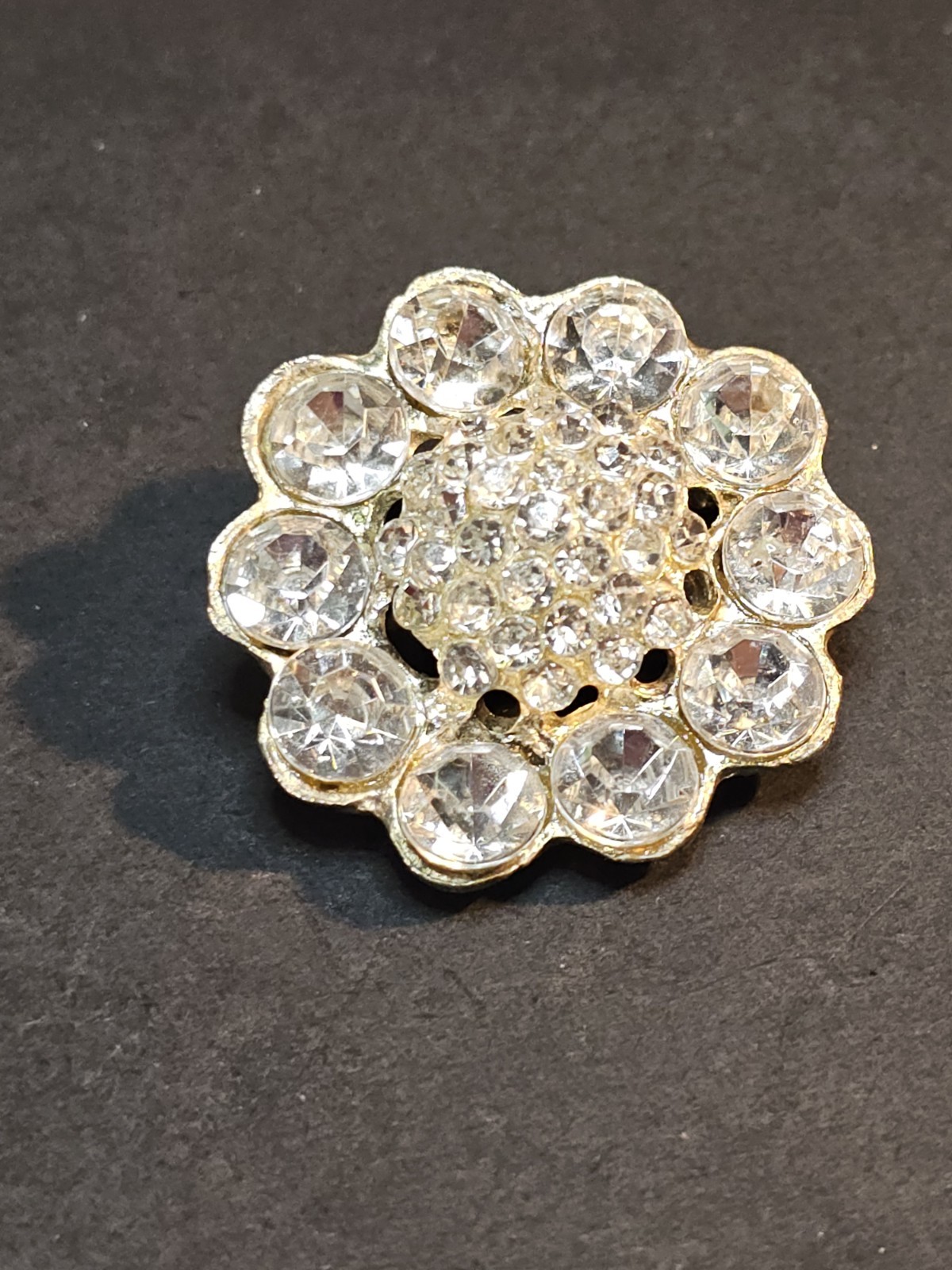 Vintage Rhinestone Flower Brooch Dome Center Cluster Clear Stones Pin Daisy