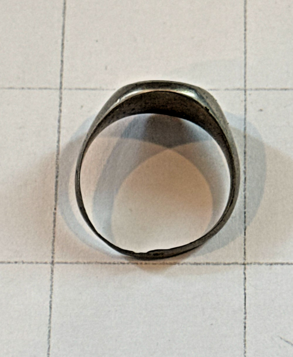Vintage Two-Tone Signet Ring – Hand Engraved RN Monogram – Brass Insert & Nickel