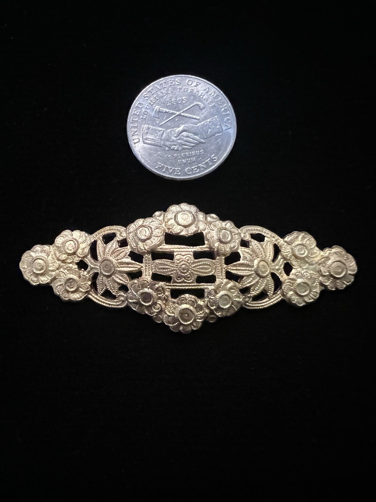 Vintage Floral Brass Stamping for Brooch/Pin/ Barrette Jewelry Making NOS