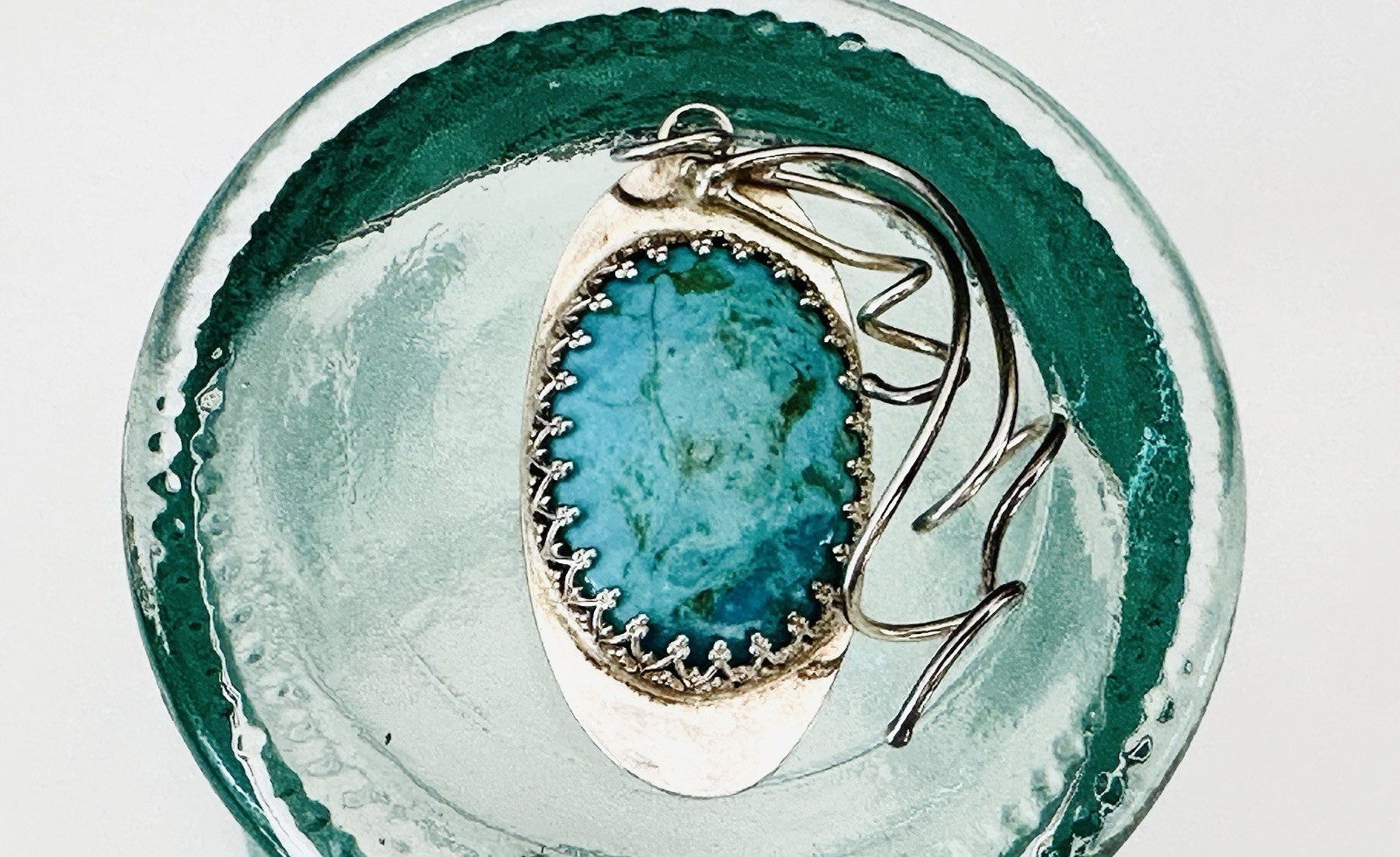 Sterling Silver 925 Abstract Turquoise Vintage Modernist Retro Pendant Handmade